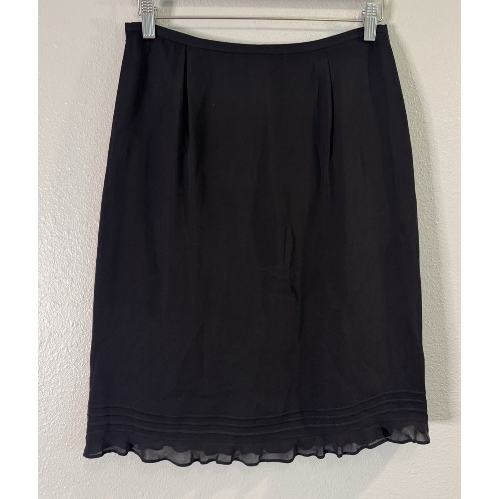 Ann Taylor 100% Silk Black Pencil Skirt Ruffle Hem NWT Size 8 Career Classic